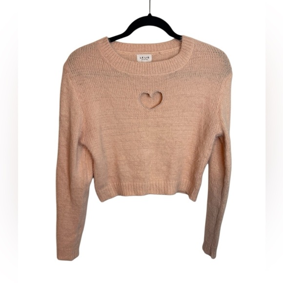 Le Lis Sweaters - Le Lis Baby Pink Fuzzy Heart Cut Out Sweater